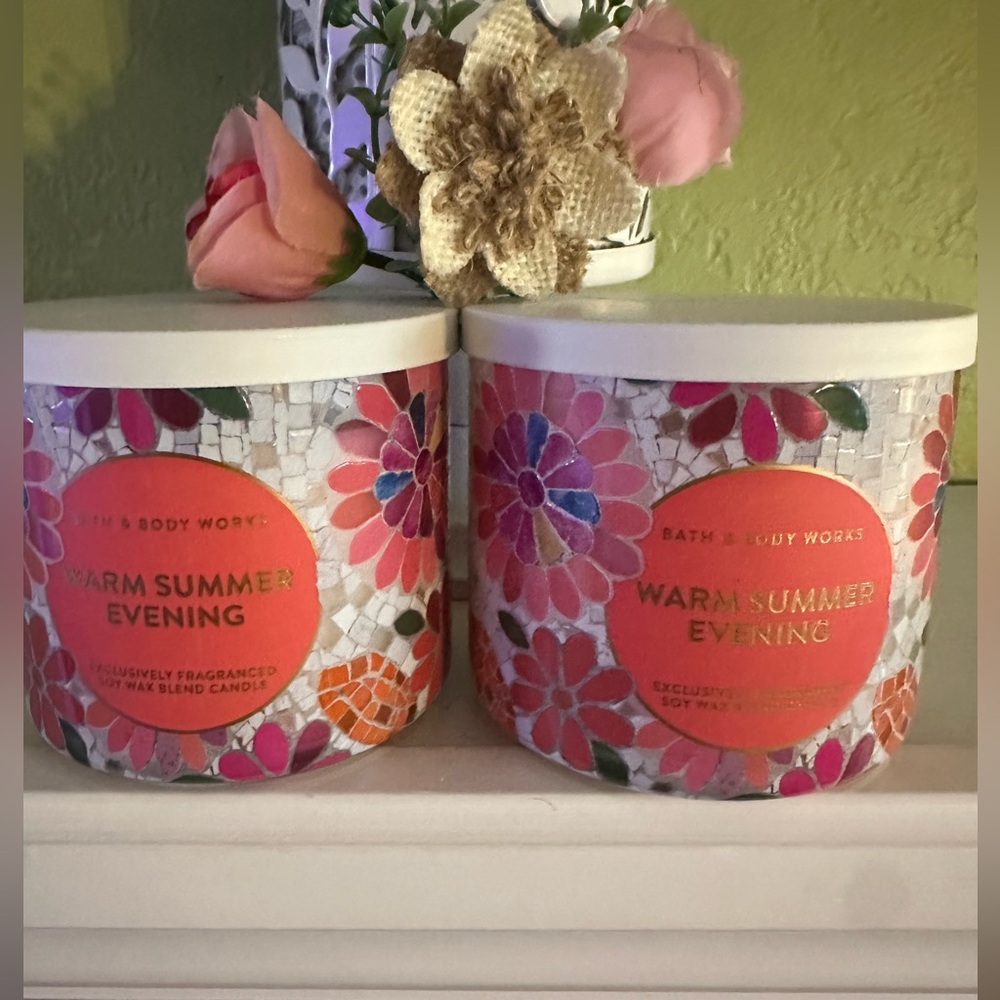 Bath & Body Works Warm Summer Evening Candle Bundle - Pink Floral🌸🌸🌺🌸🌸